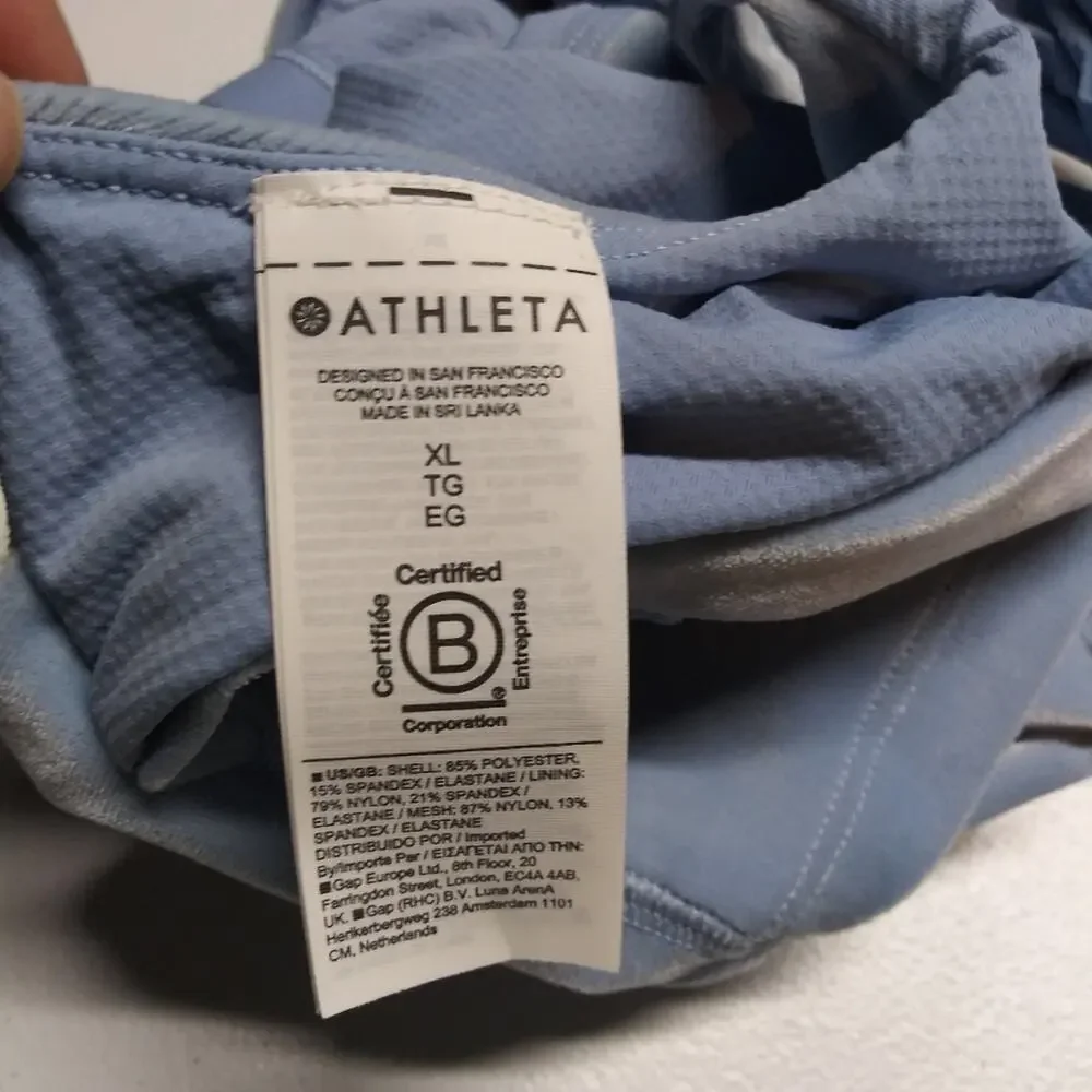 Athleta Plush Velvet Cut Out Crop A-C Scoop Neck Sports Bra In Blue Size XL